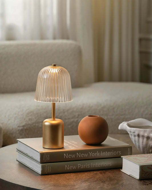 Nuura - Asteea Table Portable – Satin Brass/Ripple Clear
