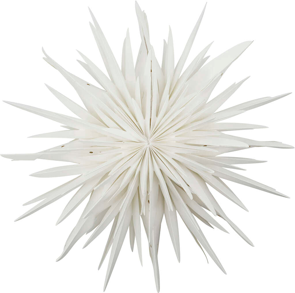 Dust papirstjerne i råhvid med flammeinspireret form og lagdelt papir, Ø 70 cm