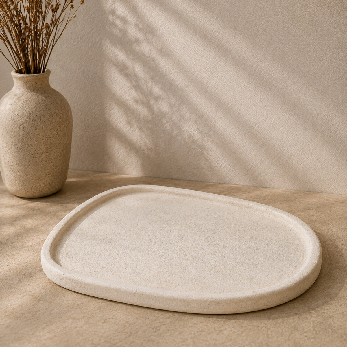 Dekorationsbakke i cement – beige