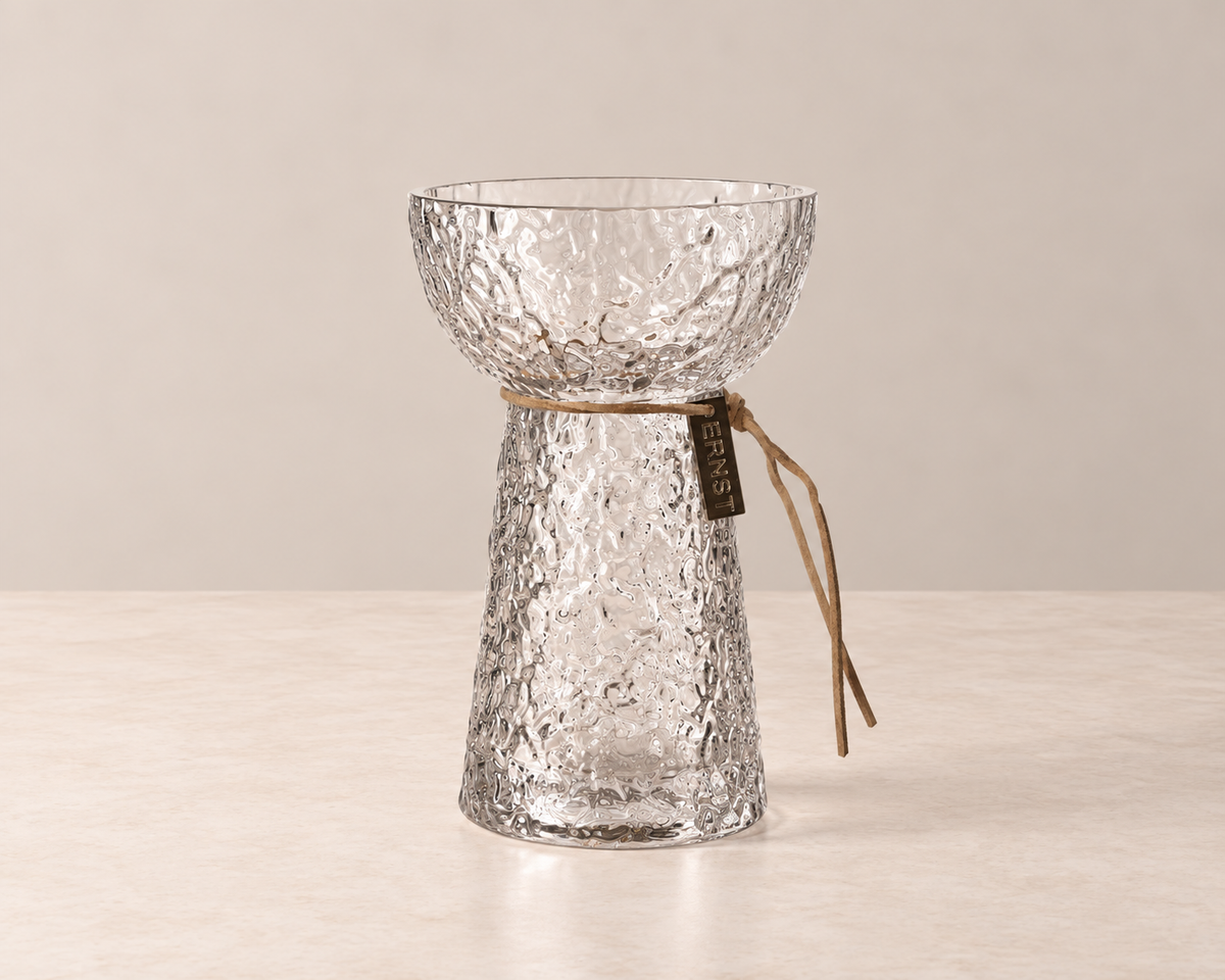 Struktureret glasvase – 15 cm