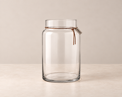 Glasvase med læderbånd – 22,5 cm