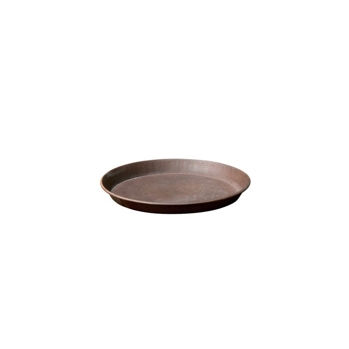 Rund underskål i zink med rustik brun overflade, udvendig diameter 15 cm og indvendig diameter 12,5 cm