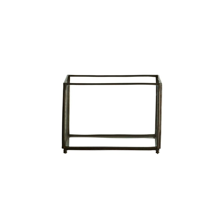 Åben bordlanterne med enkel jernkonstruktion og transparente glasvægge, 15 × 15 cm og 30 cm høj