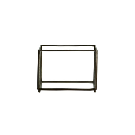 Åben bordlanterne med enkel jernkonstruktion og transparente glasvægge, 15 × 15 cm og 30 cm høj