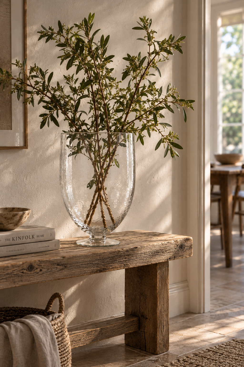 Stor hurricane i hamret glas stylet som vase med grene