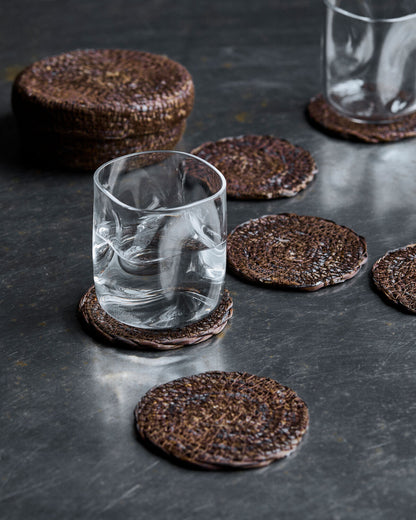 Coaster glasbrikker i søgræs – 6 stk. med holder