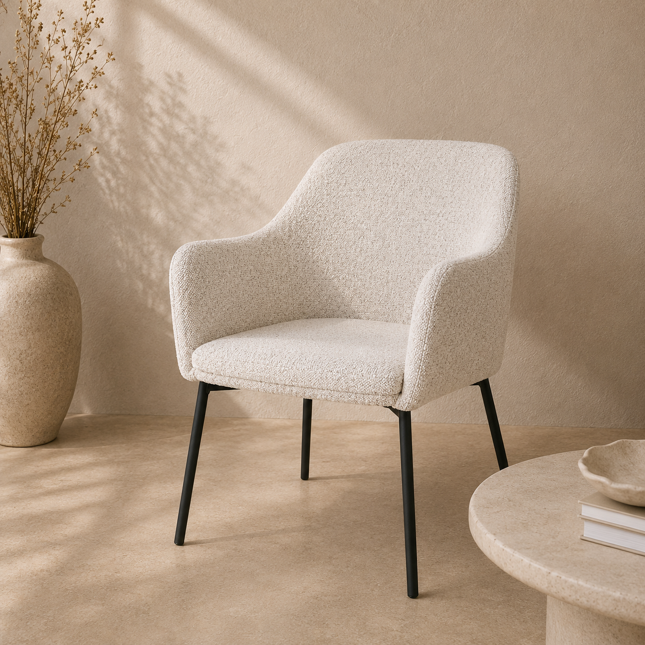 Spisebordsstol – hvid bouclé