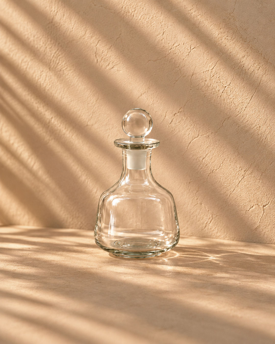 Caraf mundblæst glaskaraffel i klart glas med lang slank hals og tilhørende prop, 30 cl, H 15 cm