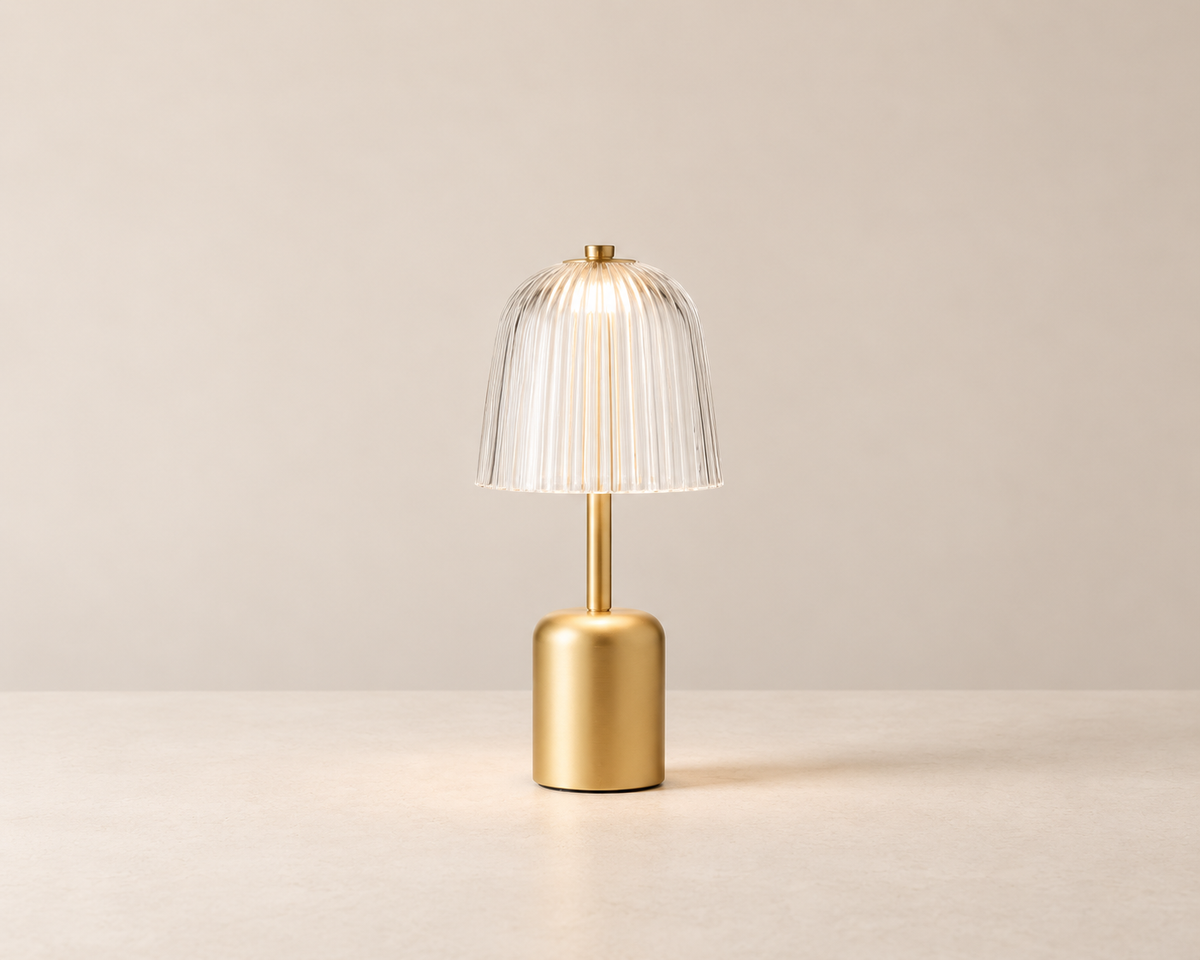Nuura - Asteea Table Portable – Satin Brass/Ripple Clear