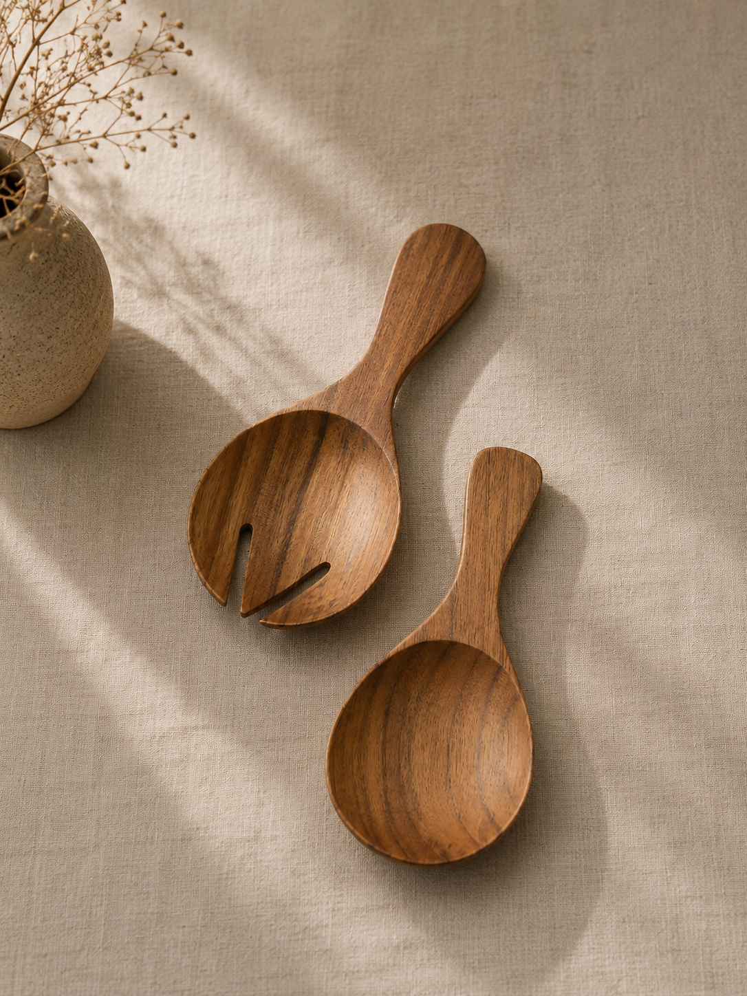 Kort salatbestik i teak – 2 dele