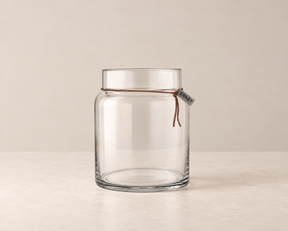 Glasvase med læderbånd – 18 cm