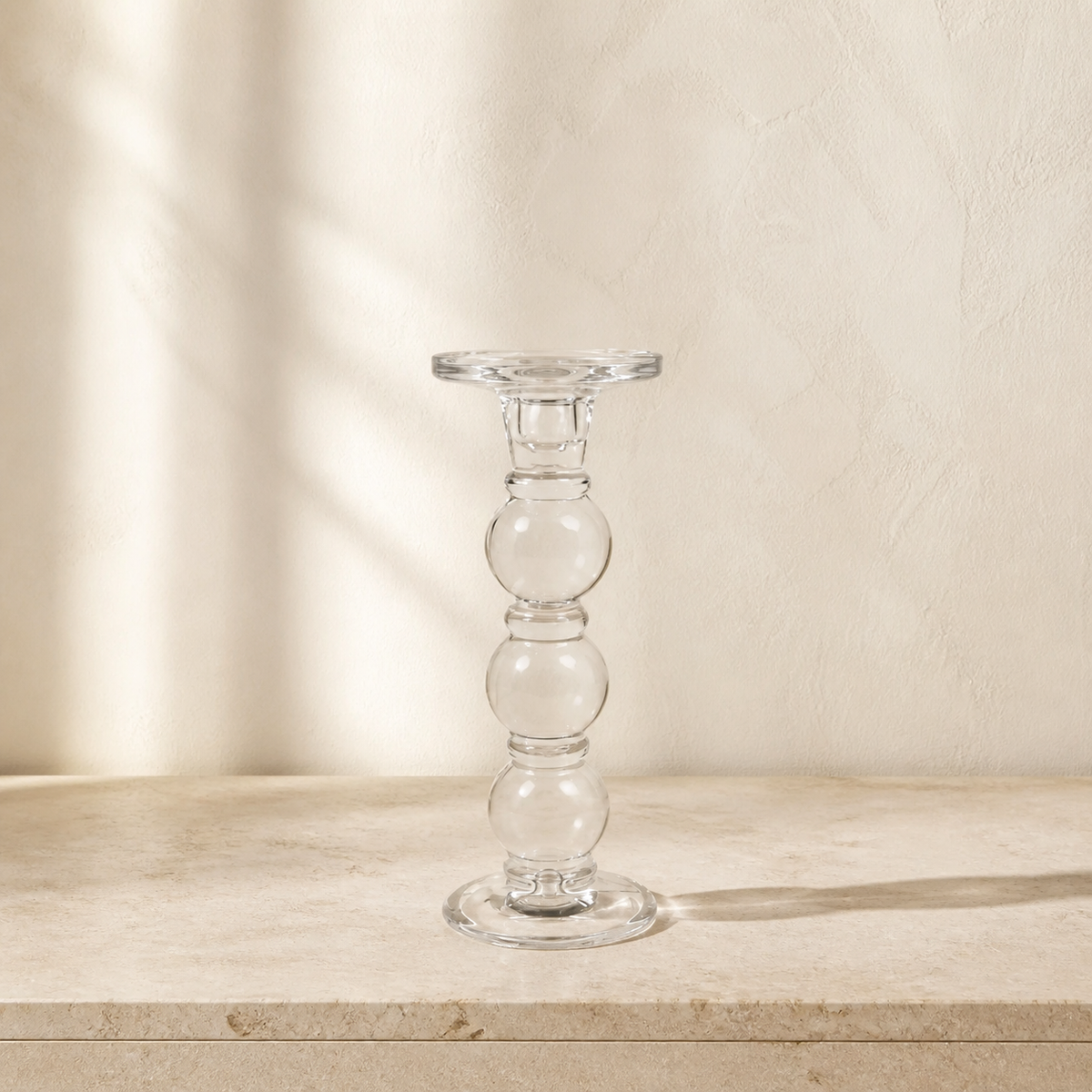 Lysestage - Klart glas 23,5 cm.