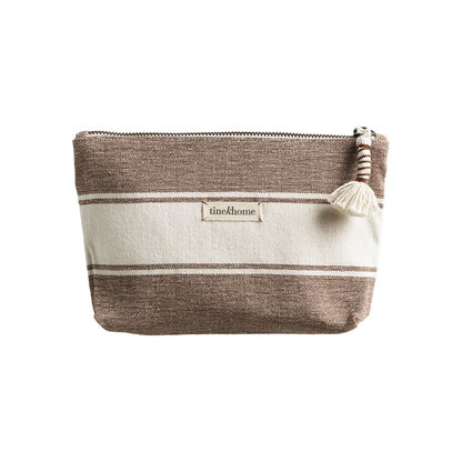 Mega toilettaske i genanvendt bomuld – karamel, 23 × 16 cm
