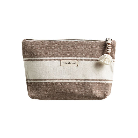 Mega toilettaske i genanvendt bomuld – karamel, 23 × 16 cm